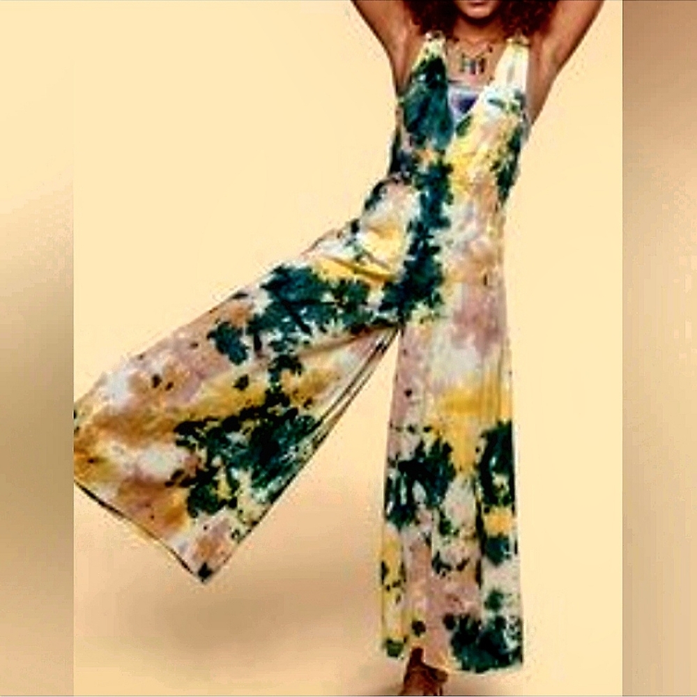 Earthbound Trading Co. Tie dye, flare leg jumper
